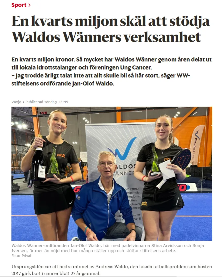1/4 miljon utbetalt från Stiftelsen Waldos Wänner